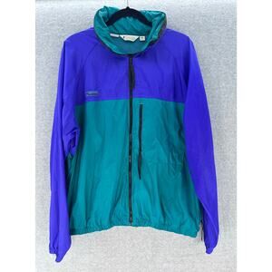 VTG Columbia Men's L Colorblock Teal & Purple Windbreaker 90s Hooded Zipup